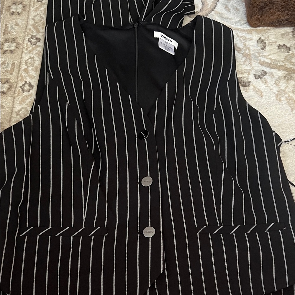 DKNY Black and White Striped Jumpsuit